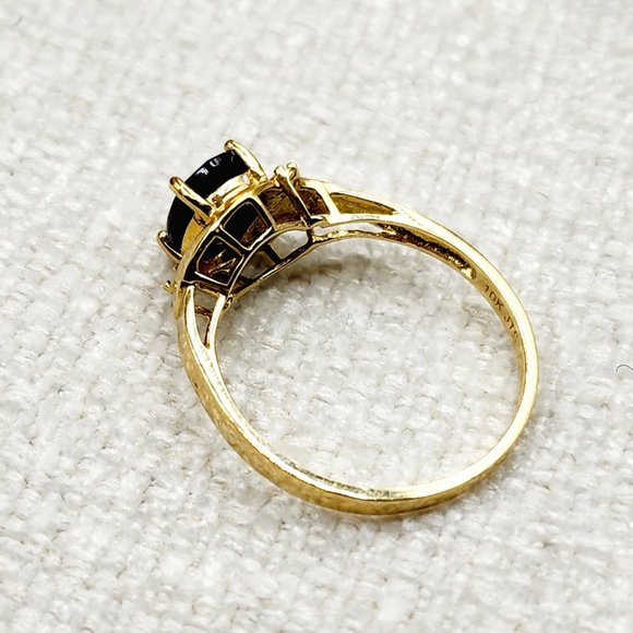 10K Yellow Gold Natural Blue Sapphire 8x6mm with Diamonds Ring - Picture 7 of 8